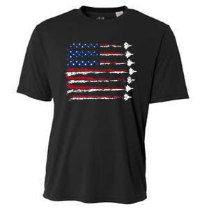 Fighter Jet Airplane Usa Flag Cooling Performance Crew T-Shirt