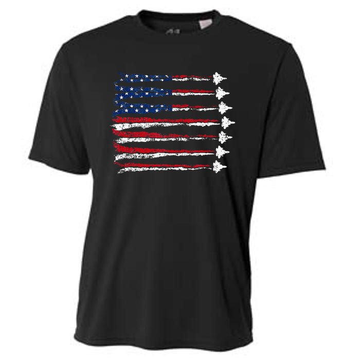 Fighter Jet Airplane Usa Flag Cooling Performance Crew T-Shirt