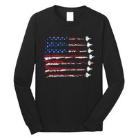 Fighter Jet Airplane Usa Flag Long Sleeve Shirt