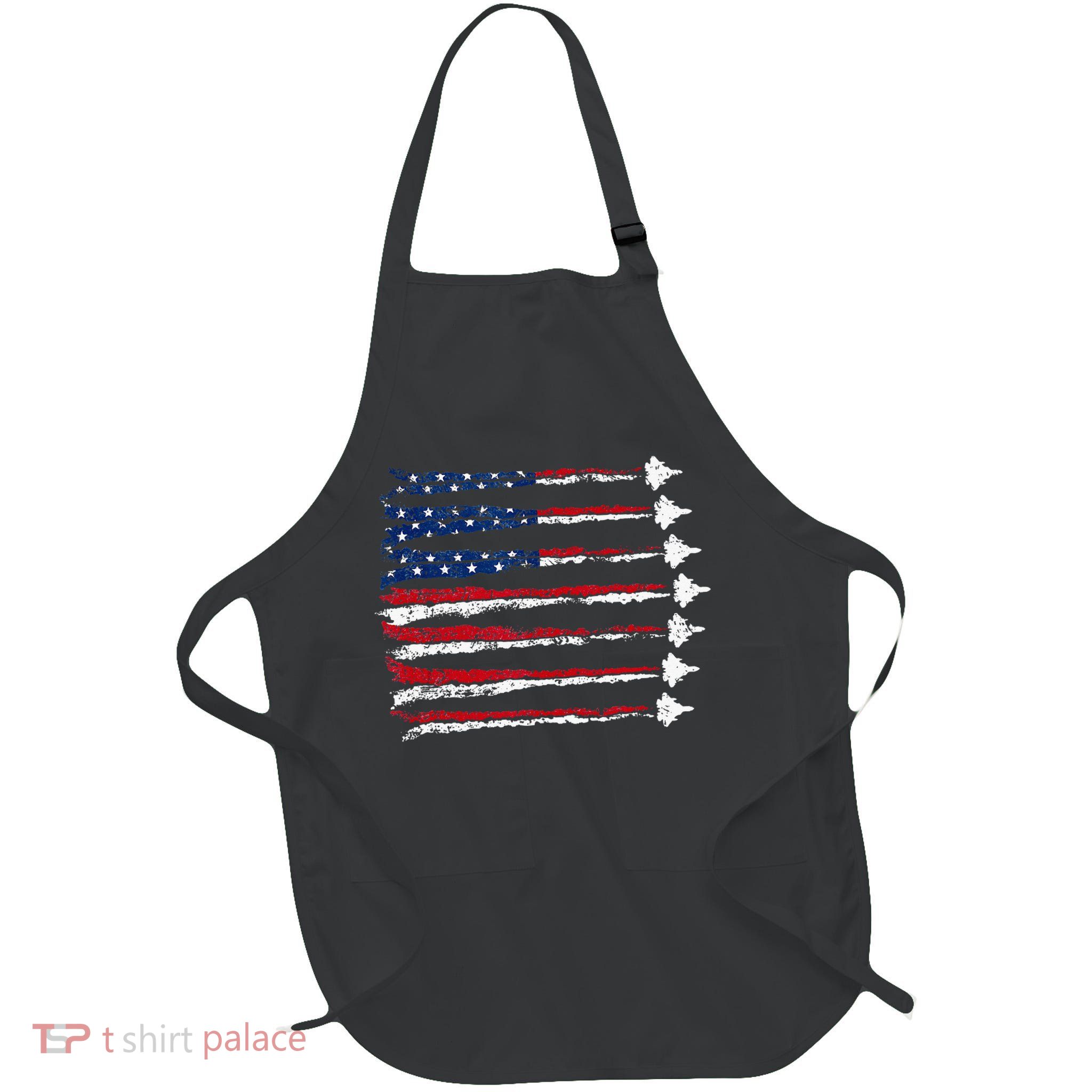 Fighter Jet Airplane Usa Flag Full-Length Apron With Pockets