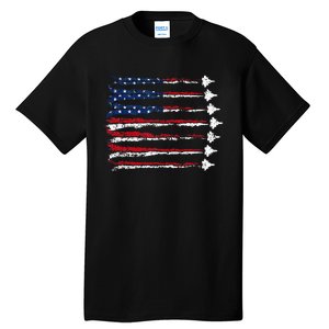 Fighter Jet Airplane Usa Flag Tall T-Shirt