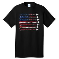 Fighter Jet Airplane Usa Flag Tall T-Shirt