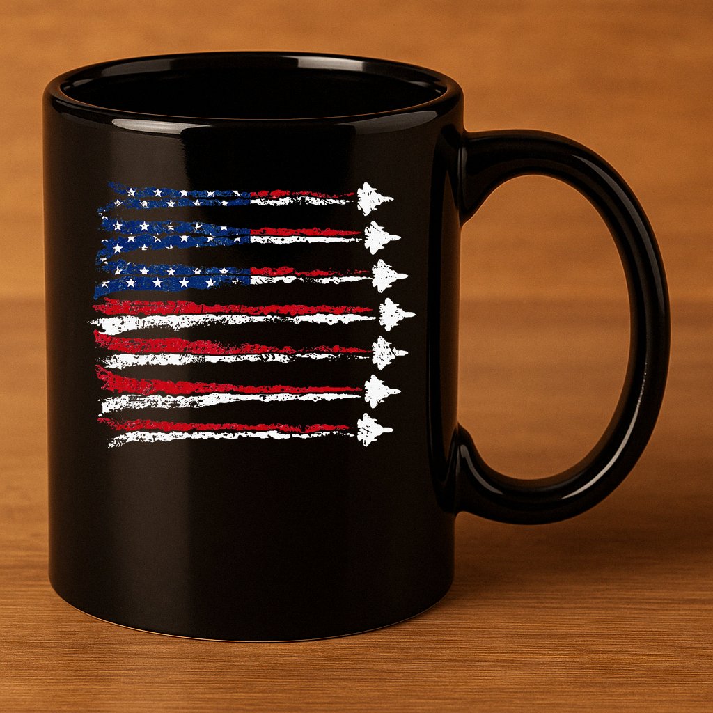 Fighter Jet Airplane Usa Flag 11oz C Handle Ceramic Mug