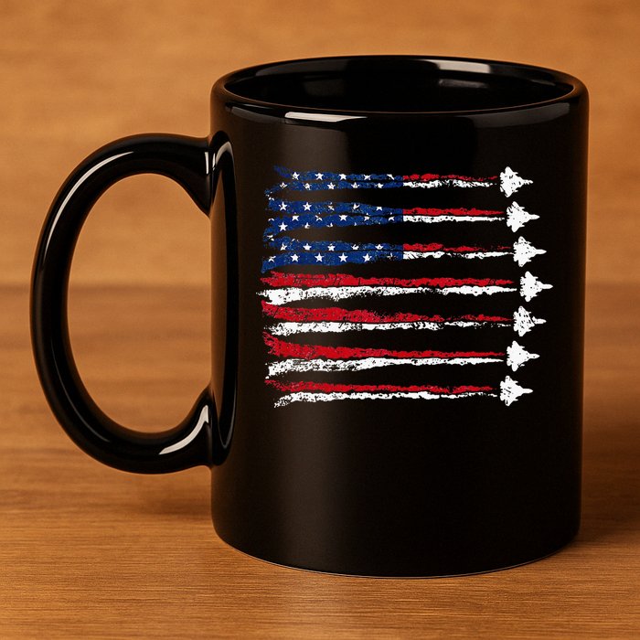 Fighter Jet Airplane Usa Flag 11oz C Handle Ceramic Mug