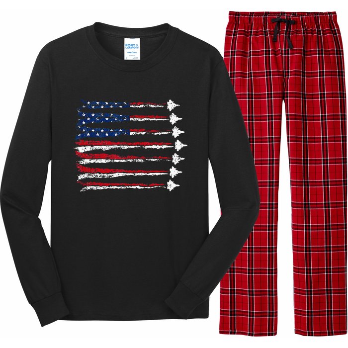 Fighter Jet Airplane Usa Flag Long Sleeve Pajama Set