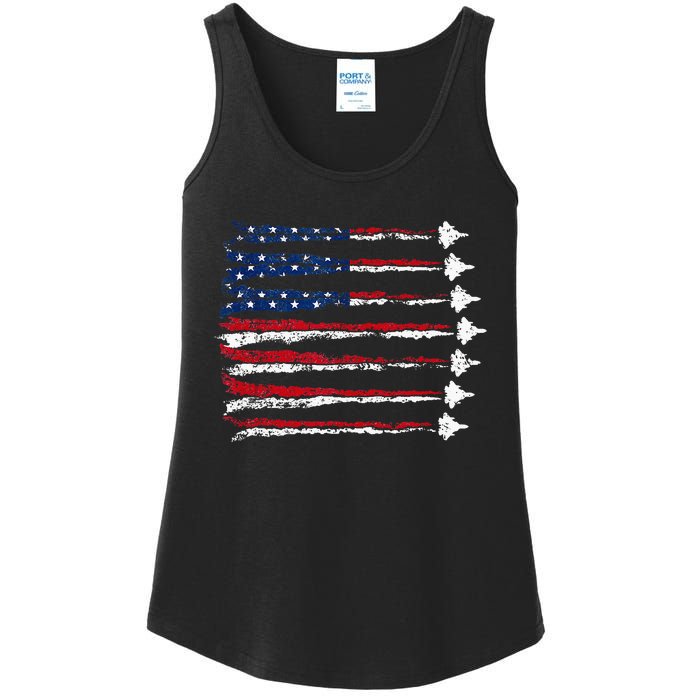 Fighter Jet Airplane Usa Flag Ladies Essential Tank