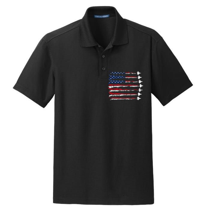 Fighter Jet Airplane Usa Flag Dry Zone Grid Polo