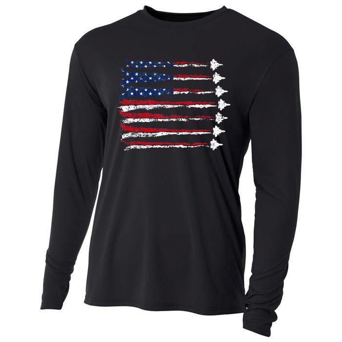 Fighter Jet Airplane Usa Flag Cooling Performance Long Sleeve Crew