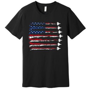 Fighter Jet Airplane Usa Flag Premium T-Shirt