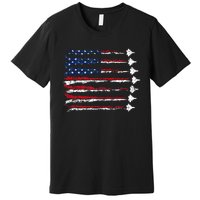 Fighter Jet Airplane Usa Flag Premium T-Shirt