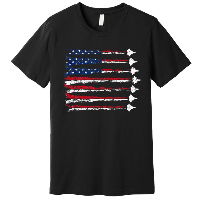 Fighter Jet Airplane Usa Flag Premium T-Shirt