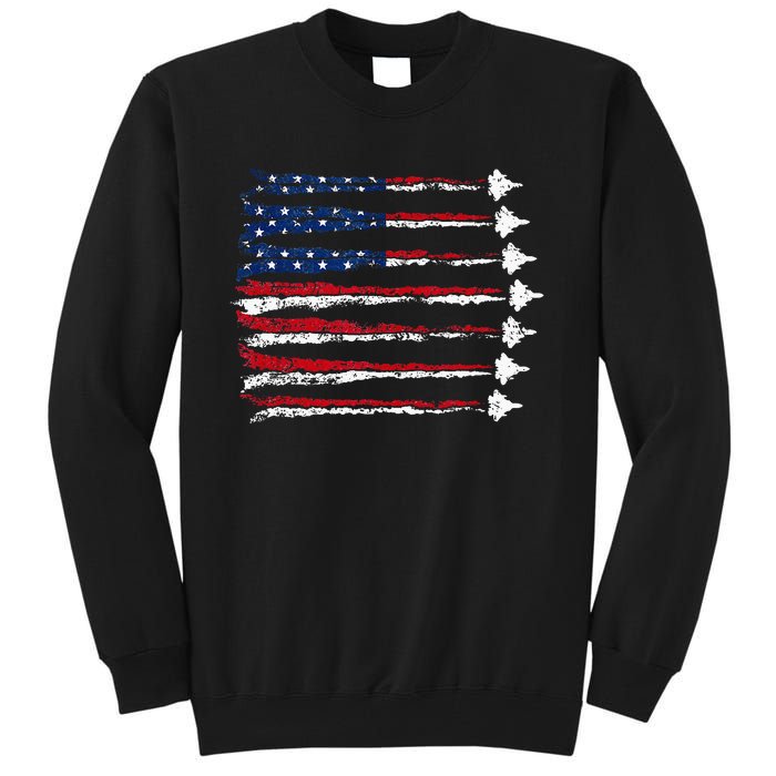 Fighter Jet Airplane Usa Flag Tall Sweatshirt