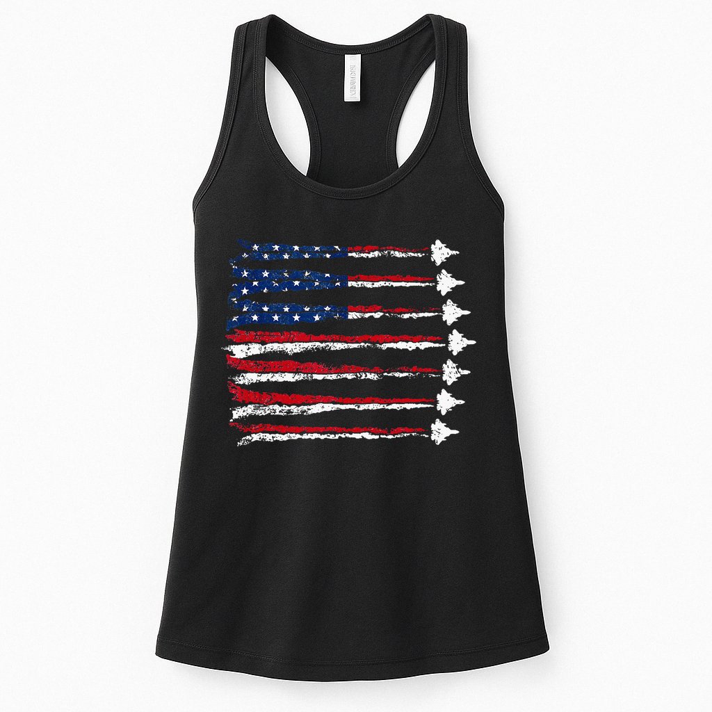 Fighter Jet Airplane Usa Flag Womens Tank Top