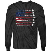 Fighter Jet Airplane Usa Flag Tie-Dye Long Sleeve Shirt