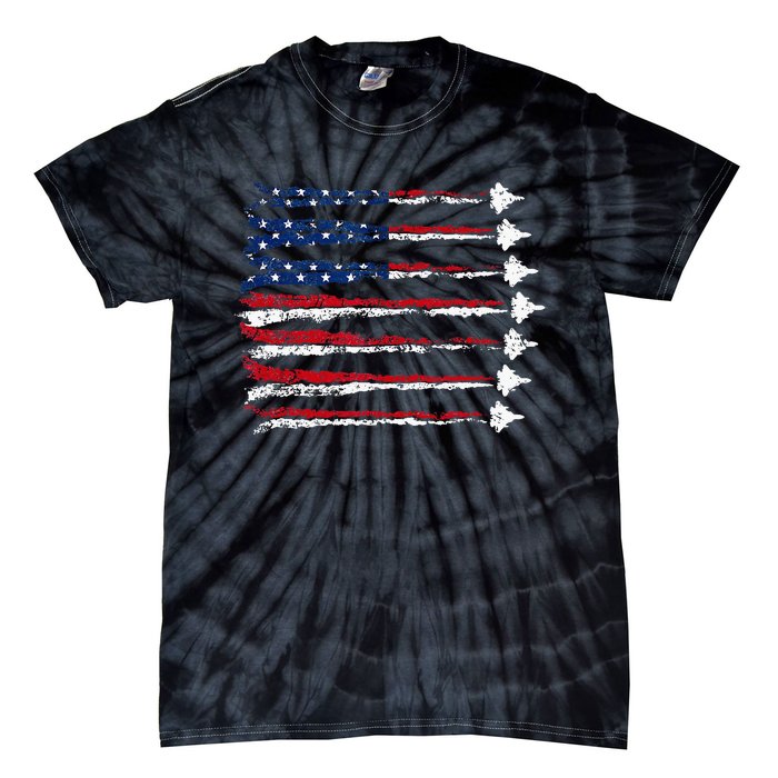 Fighter Jet Airplane Usa Flag Tie-Dye T-Shirt