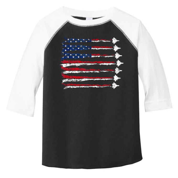 Fighter Jet Airplane Usa Flag Toddler Fine Jersey T-Shirt