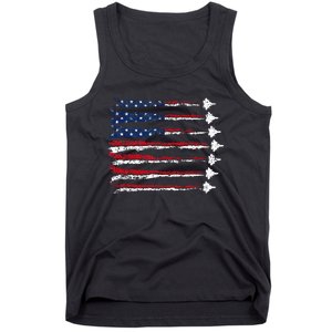 Fighter Jet Airplane Usa Flag Tank Top