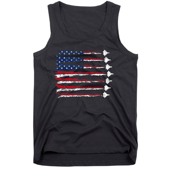 Fighter Jet Airplane Usa Flag Tank Top