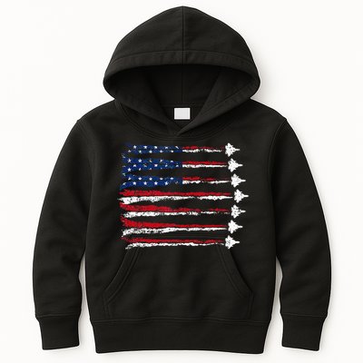 Fighter Jet Airplane Usa Flag Kids Hoodie