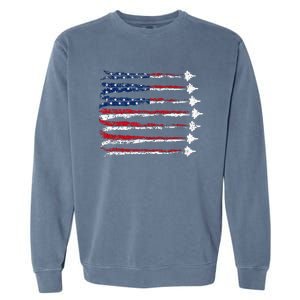 Fighter Jet Airplane Usa Flag Garment-Dyed Sweatshirt