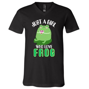 Frog Just A Girl Who Loves Frogs Funny Frog Lover Gift V-Neck T-Shirt