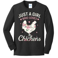 Funny Just A Who Loves Chickens Floral Farmer Kids Long Sleeve Shirt