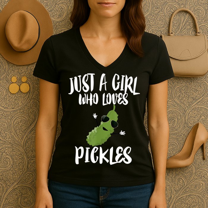 Funny Just A Girl Who Loves Pickles Gift Pickle Gift Women's V-Neck T-Shirt