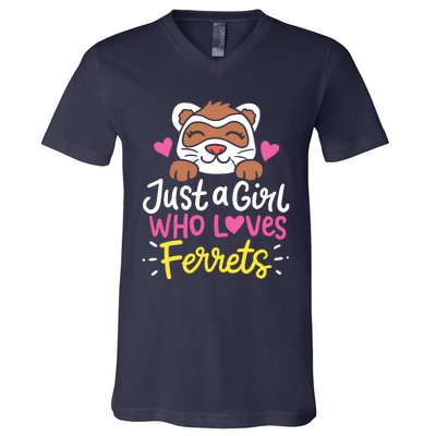 Ferret Just A Girl Who Loves Ferrets V-Neck T-Shirt