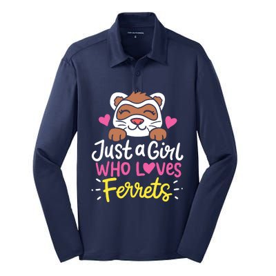 Ferret Just A Girl Who Loves Ferrets Silk Touch Performance Long Sleeve Polo