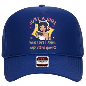 Funny Just A Who Loves Anime And Video Games Meaningful Gift High Crown Mesh Back Trucker Hat