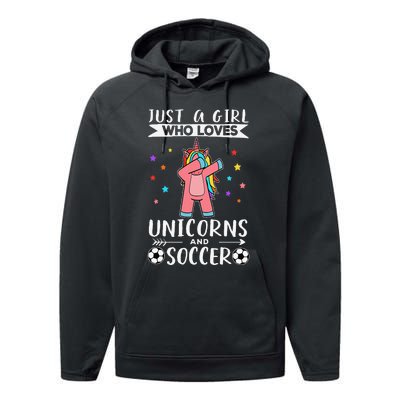 Funny Just A  Who Loves Unicorns And Soccer Performance Fleece Hoodie