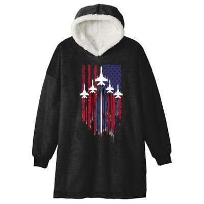 Fighter Jet Airplane American Flag Patriotic Hooded Wearable Blanket