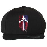 Fighter Jet Airplane American Flag Patriotic Wool Snapback Cap