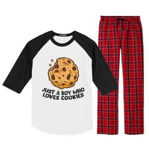 Funny Just A Boy Who Loves Cookies Gift Funny Chocolate Chip Cookies Gift Raglan Sleeve Pajama Set