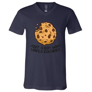 Funny Just A Boy Who Loves Cookies Gift Funny Chocolate Chip Cookies Gift V-Neck T-Shirt