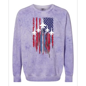 Fighter Jet Airplane American Flag Patriotic Colorblast Crewneck Sweatshirt