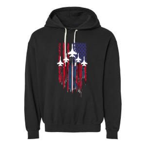 Fighter Jet Airplane American Flag Patriotic Garment-Dyed Fleece Hoodie