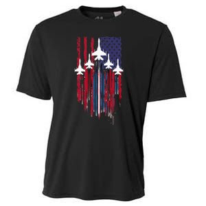 Fighter Jet Airplane American Flag Patriotic Cooling Performance Crew T-Shirt