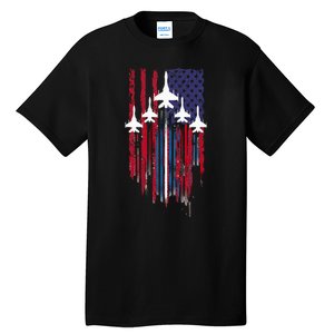 Fighter Jet Airplane American Flag Patriotic Tall T-Shirt