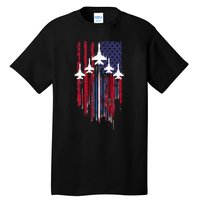 Fighter Jet Airplane American Flag Patriotic Tall T-Shirt