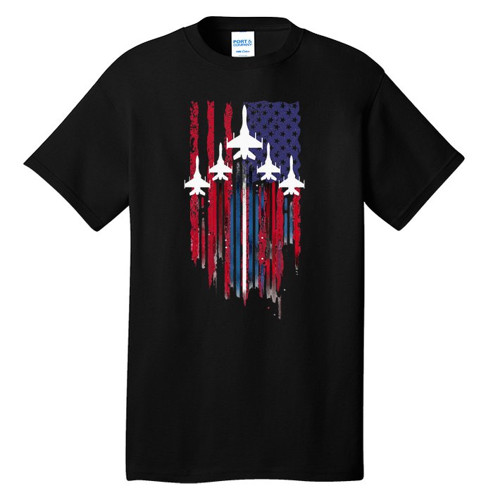 Fighter Jet Airplane American Flag Patriotic Tall T-Shirt