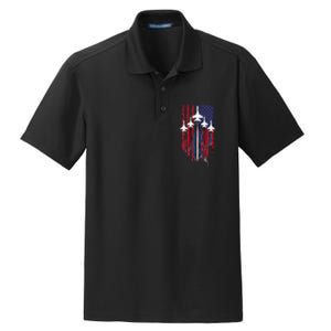 Fighter Jet Airplane American Flag Patriotic Dry Zone Grid Polo