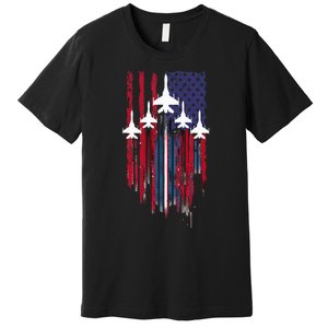 Fighter Jet Airplane American Flag Patriotic Premium T-Shirt