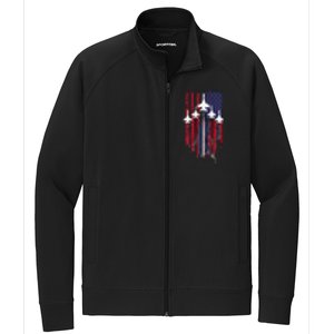 Fighter Jet Airplane American Flag Patriotic Stretch Full-Zip Cadet Jacket