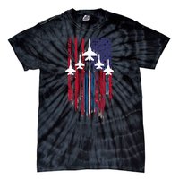 Fighter Jet Airplane American Flag Patriotic Tie-Dye T-Shirt