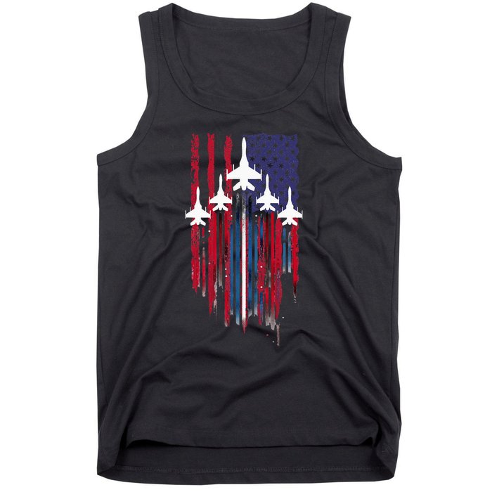 Fighter Jet Airplane American Flag Patriotic Tank Top