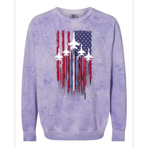 Fighter Jet Airplane American Flag Patriotic 4th Of July Colorblast Crewneck Sweatshirt