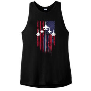 Fighter Jet Airplane American Flag Patriotic 4th Of July Ladies PosiCharge Tri-Blend Wicking Tank