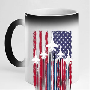 Fighter Jet Airplane American Flag Patriotic 4th Of July 11oz Black Color Changing Mug