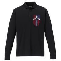 Fighter Jet Airplane American Flag Patriotic 4th Of July Performance Long Sleeve Polo